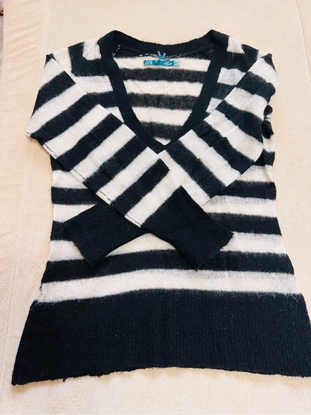 Kismet Black & White Striped V-Neck Sweater